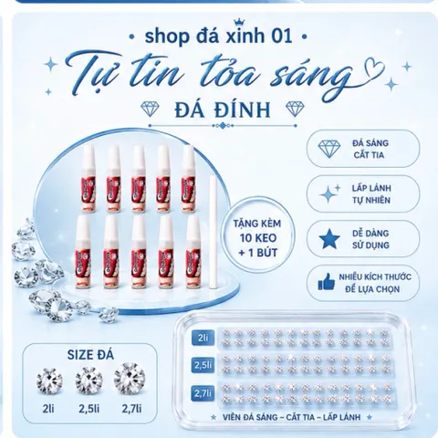 Sỉ 500 Viên Đá Đính- loại Chân Bằng-2li, 2,5li, 2,7li - kèm dụng cụ tự đính tại nhà- đá đính trang trí