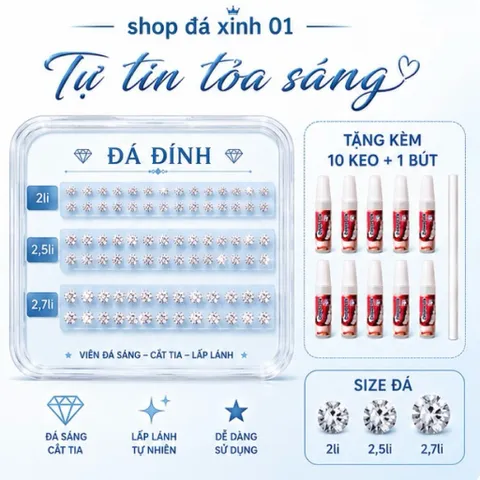Sỉ 500 Viên Đá Đính- loại Chân Bằng-2li, 2,5li, 2,7li - kèm dụng cụ tự đính tại nhà- đá đính trang trí