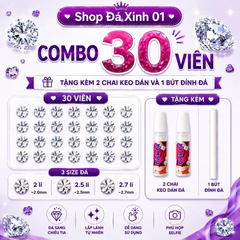 Combo 30 Viên Đá Đính Răng tặng kèm 2 keo dán và 1 bút