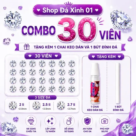 Combo 30 Viên Đá Đính Răng tặng kèm 2 keo dán và 1 bút
