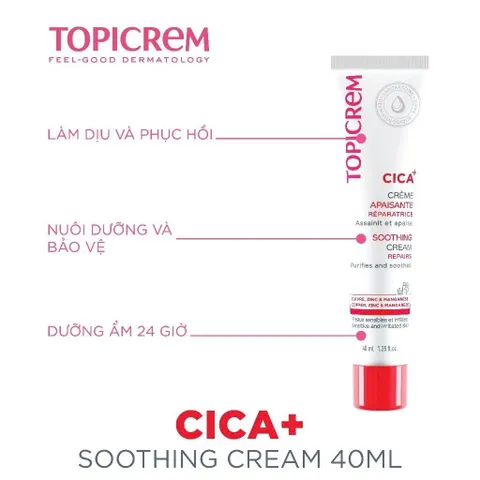 Kem dưỡng phục hồi và làm êm dịu các loại da tổn thương TOPICREM CICA+ SOOTHING CREAM 40ml