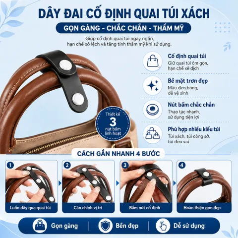 Combo 2 Dây Buộc Thu Ngắn Dây Da Túi Xách, Cố Định Quai Túi Có Cúc Bấm Tiện Lợi Cho Dây Túi Dài