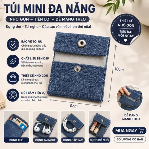 Túi Đựng Mini Có Nút Bấm – Đựng Thẻ, Tai Nghe, Cáp Sạc, Nhỏ Gọn Tiện Lợi