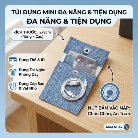Túi Đựng Mini Có Nút Bấm – Đựng Thẻ, Tai Nghe, Cáp Sạc, Nhỏ Gọn Tiện Lợi