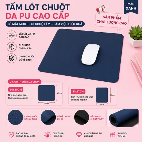 Phôi Tấm Lót Chuột Da PU 2mm 21x27cm - Set 10 Tấm Bán Sỉ - Chống Nước, Di Chuột Mượt, Làm Đồ Handmade
