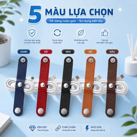 Combo 5 Dây ,10 dây buộc cáp bằng da, dây quấn dây cáp