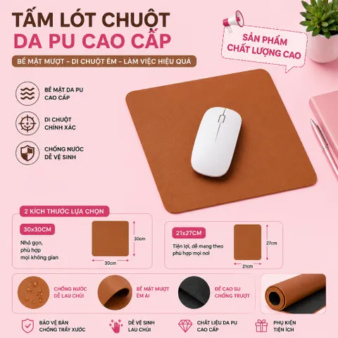 Phôi Tấm Lót Chuột Da PU 2mm 21x27cm - Set 10 Tấm Bán Sỉ - Chống Nước, Di Chuột Mượt, Làm Đồ Handmade