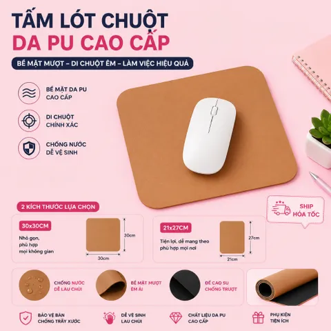 Phôi Tấm Lót Chuột Da PU 2mm 21x27cm - Set 10 Tấm Bán Sỉ - Chống Nước, Di Chuột Mượt, Làm Đồ Handmade