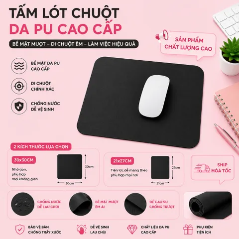 Phôi Tấm Lót Chuột Da PU 2mm 21x27cm - Set 10 Tấm Bán Sỉ - Chống Nước, Di Chuột Mượt, Làm Đồ Handmade