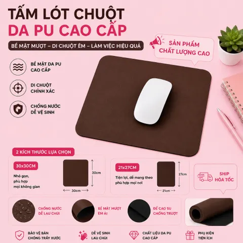 Phôi Tấm Lót Chuột Da PU 2mm 21x27cm - Set 10 Tấm Bán Sỉ - Chống Nước, Di Chuột Mượt, Làm Đồ Handmade