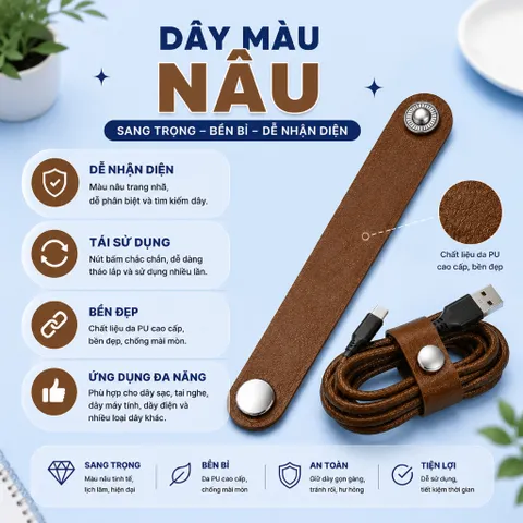 Combo 5 Dây ,10 dây buộc cáp bằng da, dây quấn dây cáp