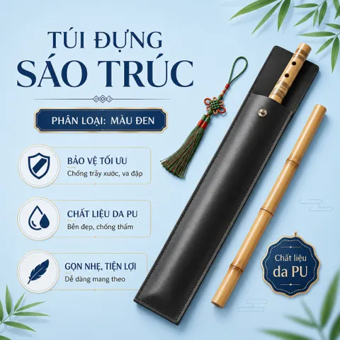 Túi Đựng Sáo Trúc Cao Cấp Da PU - Bao Da Sáo Trúc Chống Nước, Đa Dạng Màu Sắc, Kích Thước 50cm - 60cm
