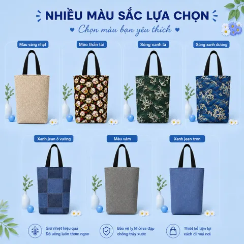 Túi Đựng Ly giữ nhiệt 1200ml Thiết Kế Riêng Cho Ly Có Tay Cầm Liền , Chất Liệu Simili In Họa Tiết