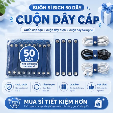 [ Bịch 50 Sợi ]  Dây Cuốn Cáp Sạc , Cuộn Dây Tai Nghe , Đi Dây Máy Tính , Dây Bấm Đa Năng , Chất Liệu Da Pu