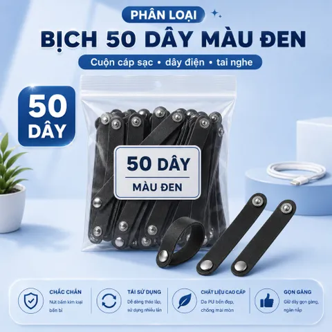 [ Bịch 50 Sợi ]  Dây Cuốn Cáp Sạc , Cuộn Dây Tai Nghe , Đi Dây Máy Tính , Dây Bấm Đa Năng , Chất Liệu Da Pu