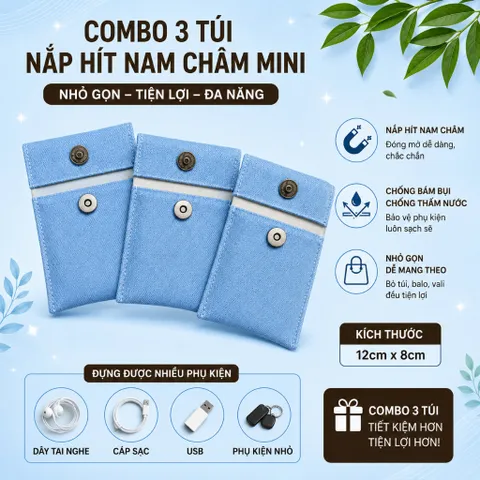 Combo 3 Túi Hít Nam Châm Mini Nhỏ Gọn Đựng Thẻ , Dây Tai Nghe , Cáp Sạc