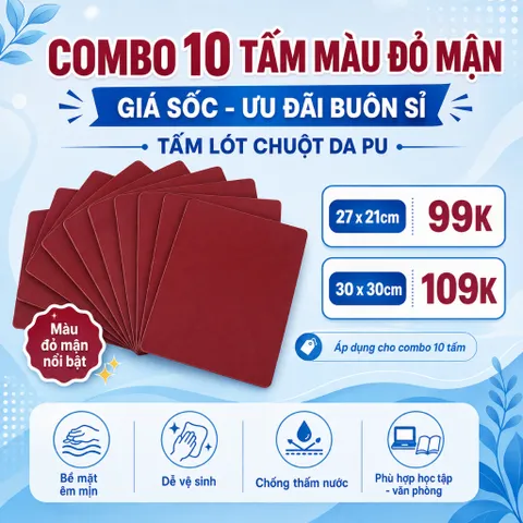[ Buôn Sỉ ] Combo 10 Tấm Lót Chuột Da Pu 1.2mm , Kích Thước 27x21 Hoặc 30x30cm