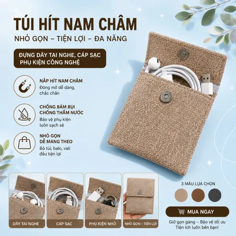 Combo 3 Túi Hít Nam Châm Mini Nhỏ Gọn Đựng Thẻ , Dây Tai Nghe , Cáp Sạc