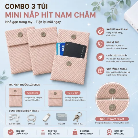 Combo 3 Túi Hít Nam Châm Mini Nhỏ Gọn Đựng Thẻ , Dây Tai Nghe , Cáp Sạc