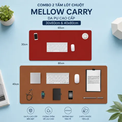 Combo Bộ 2 Tấm Lót Chuột Mellow Carry Kích Thước 30x60 Và 40x80cm , Chất Liệu Da PU