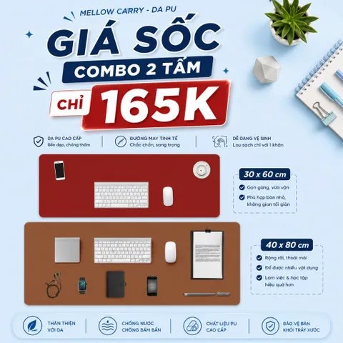Combo Bộ 2 Tấm Lót Chuột Mellow Carry Kích Thước 30x60 Và 40x80cm , Chất Liệu Da PU