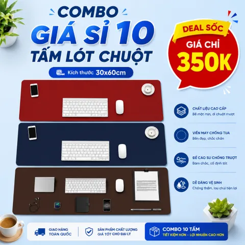 Deal Sỉ - Combo 10 Tấm Lót Chuột Chơi Games , Trải Bàn Làm Việc Kích Thước 30x60cm , Chất Liệu Da Pu , Dày 1.2mm