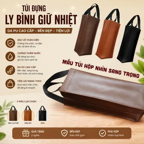 Túi Đựng Ly Bình Giữ Nhiệt Từ 500ml Tới 1500ml Chất Liệu Da PU