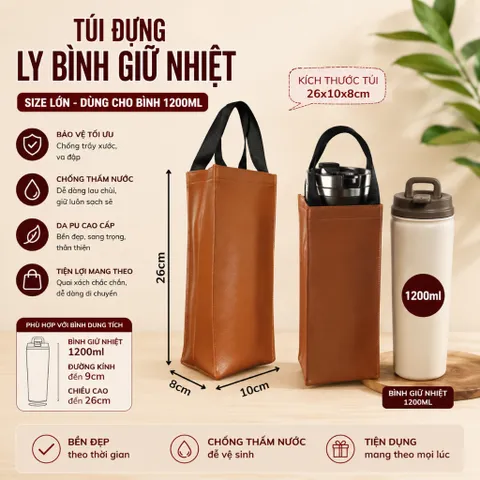 Túi Đựng Ly Bình Giữ Nhiệt Từ 500ml Tới 1500ml Chất Liệu Da PU