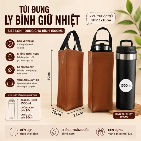 Túi Đựng Ly Bình Giữ Nhiệt Từ 500ml Tới 1500ml Chất Liệu Da PU