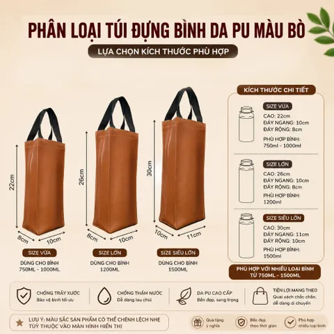 Túi Đựng Ly Bình Giữ Nhiệt Từ 500ml Tới 1500ml Chất Liệu Da PU