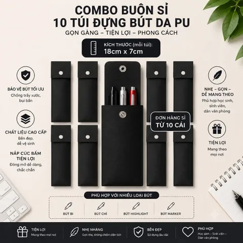 Giá Sỉ 10 Cái Túi Đựng Bút Nắp Nút Bấm Nhiều Màu Lựa Chọn