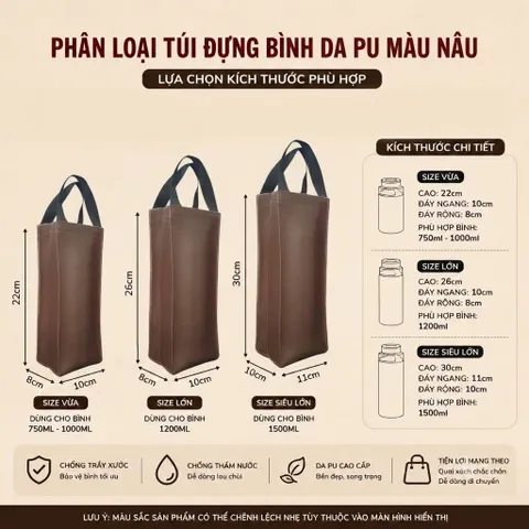 Túi Đựng Ly Bình Giữ Nhiệt Từ 500ml Tới 1500ml Chất Liệu Da PU