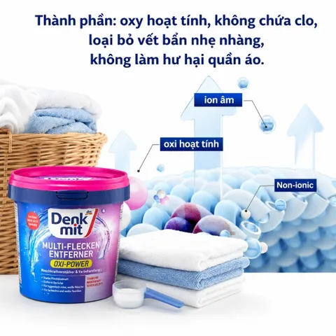 Bột Tẩy Trắng Quần Áo Denkmit Oxi Power - Giải Pháp Tẩy Vết Bẩn và Khử Mùi Hiệu Quả, Hộp 750gr Đức