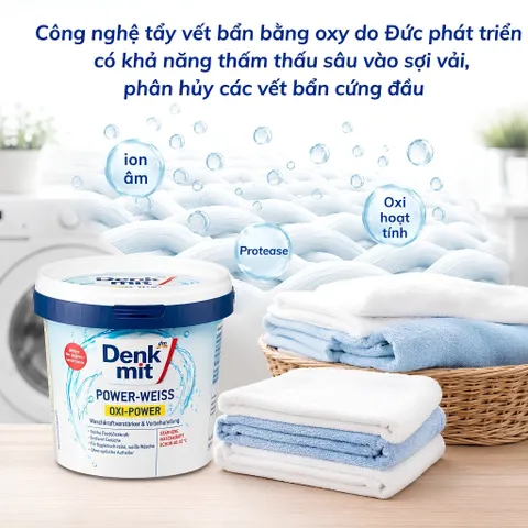 Bột Tẩy Trắng Quần Áo Denkmit Oxi Power - Giải Pháp Tẩy Vết Bẩn và Khử Mùi Hiệu Quả, Hộp 750gr Đức