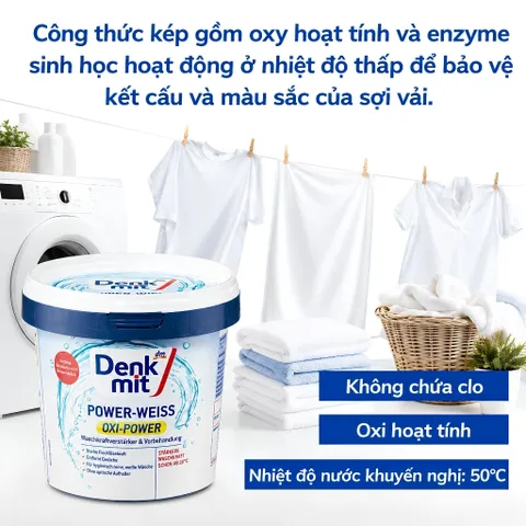Bột Tẩy Trắng Quần Áo Denkmit Oxi Power - Giải Pháp Tẩy Vết Bẩn và Khử Mùi Hiệu Quả, Hộp 750gr Đức