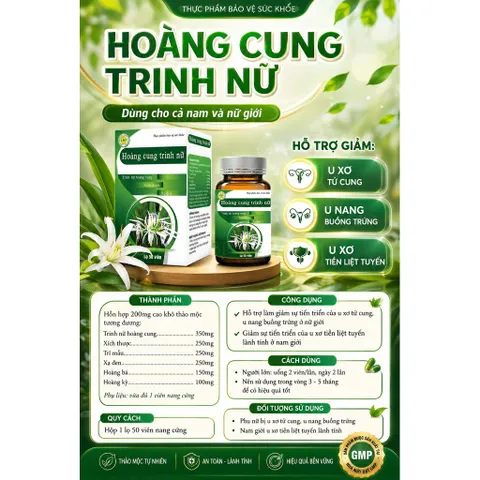 Trinh Nữ Hoàng Cung Hỗ Trợ Sức Khỏe Hỗ trợ cải thiện : U sơ, u nang,u xơ t...iền liệt tuyến ...hộp 50 viên