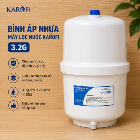 Bình áp nhựa 3.2G siêu bền dùng cho máy lọc nước Ro Karofi (1 bình áp + 1 van chống nổ)