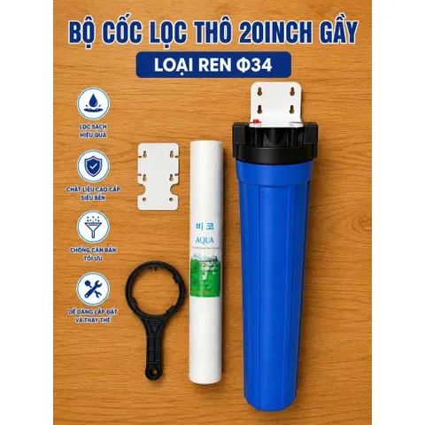 Bộ cốc lọc thô 20inch gầy loại ren Φ34 - Lọc thô đầu nguồn Ren 34 đầy đủ phụ kiện