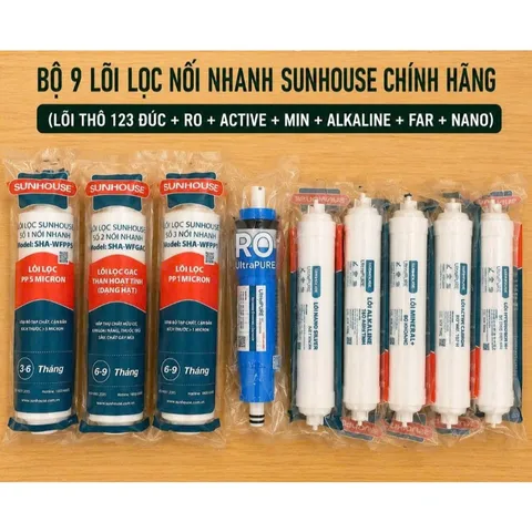Bộ 9 lõi lọc nước sunhouse nối nhanh các model sha76215ck, sha8827k, sha8849k, sha76214ck-s,...