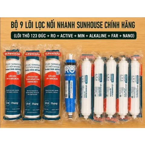 Bộ 9 lõi lọc nước sunhouse nối nhanh các model sha76215ck, sha8827k, sha8849k, sha76214ck-s,...