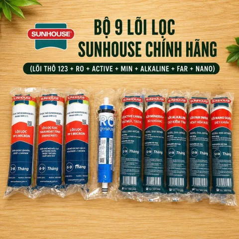 Bộ 9 lõi lọc nước sunhouse nối nhanh các model sha76215ck, sha8827k, sha8849k, sha76214ck-s,...