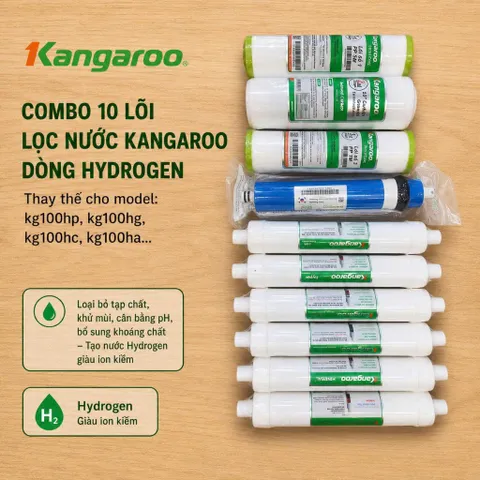 Bộ 10 Lõi Lọc Nước Kangaroo Hydrogen+ (KG100HP, KG100HG, KG100HC...) Gồm 123 Extra, Ro50/100, 6 CN.