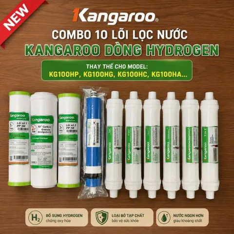 Bộ 10 Lõi Lọc Nước Kangaroo Hydrogen+ (KG100HP, KG100HG, KG100HC...) Gồm 123 Extra, Ro50/100, 6 CN.