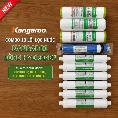 Bộ 10 Lõi Lọc Nước Kangaroo Hydrogen+ (KG100HP, KG100HG, KG100HC...) Gồm 123 Extra, Ro50/100, 6 CN.
