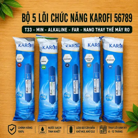 Bộ 5 Lõi Chức Năng Karofi 56789 Chính Hãng - T33 - Min - Far - Nano - Orp - Alkaline Thay Thế Máy Ro