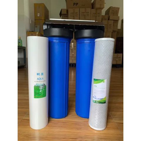 Bộ 2 cốc béo 20inch lắp sẵn Pat Inox kết nối ren Φ34 - Bộ 2 cốc lọc lọc nước đầu nguồn sinh hoạt.