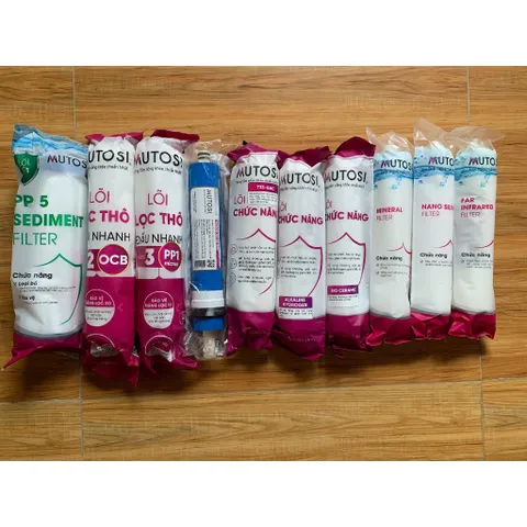Bộ 10 Lõi Lọc Nước Mutosi dùng Cho MP-6100HCE, MP-S1013 (123, Ro,T33,Mineral,Bio, Alkaline,Far,Nano)