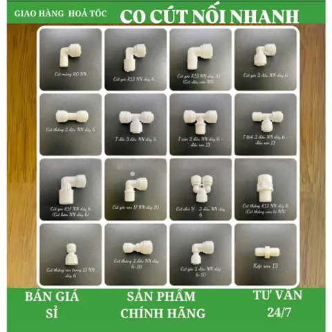 Co cút nối nhanh dùng cho máy lọc nước RO, cút nối F6, F10 hàng loại đẹp