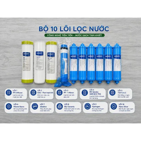Bộ Lõi Lọc Nước Sanaky Từ 1-10- Hàng Chính Hãng - Dùng Thay Cho Máy Lọc Ro
