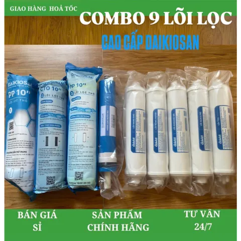 Bộ 9 Lõi Đầy Đủ Cho Máy Lọc Nước Daikiosan - Hàng Chính Hãng tặng kèm co cút.